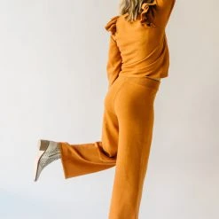 Piper & Scoot The Puth Straight Leg Sweater Pant In Rust