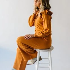 Piper & Scoot Tops The Charlie Cinched Ruffle Sweater In Rust