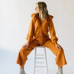 Piper & Scoot The Puth Straight Leg Sweater Pant In Rust