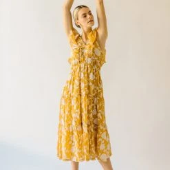 Piper & Scoot The Imara V-Neck Floral Midi Dress In Mustard