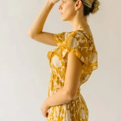 Piper & Scoot The Imara V-Neck Floral Midi Dress In Mustard