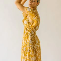 Piper & Scoot The Imara V-Neck Floral Midi Dress In Mustard