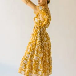 Piper & Scoot The Imara V-Neck Floral Midi Dress In Mustard