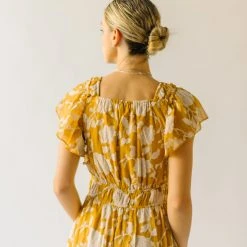Piper & Scoot The Imara V-Neck Floral Midi Dress In Mustard