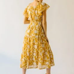 Piper & Scoot The Imara V-Neck Floral Midi Dress In Mustard