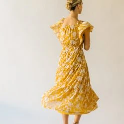 Piper & Scoot The Imara V-Neck Floral Midi Dress In Mustard