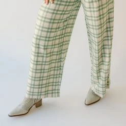 Piper & Scoot The Jayla Wide Leg Trousers In Green Plaid Bottoms + Jumpsuits