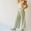 Piper & Scoot The Jayla Wide Leg Trousers In Green Plaid Bottoms + Jumpsuits