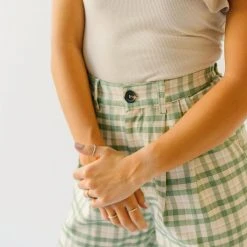 Piper & Scoot The Jayla Wide Leg Trousers In Green Plaid Bottoms + Jumpsuits