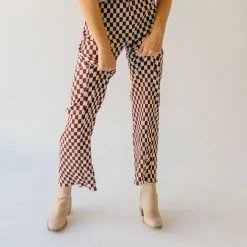 Piper & Scoot The Corina Pleated Trouser In Brown Check Bottoms + Jumpsuits