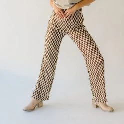 Piper & Scoot The Corina Pleated Trouser In Brown Check Bottoms + Jumpsuits