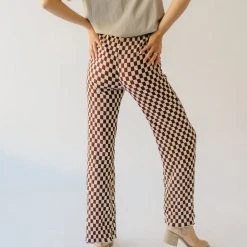 Piper & Scoot The Corina Pleated Trouser In Brown Check Bottoms + Jumpsuits