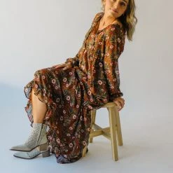 Piper & Scoot The Davina Ruffle Detail Maxi Dress In Brown Dresses