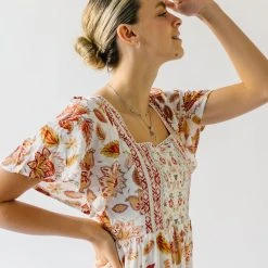 Piper & Scoot The Echo Square Neck Midi Dress In Sunset Multi