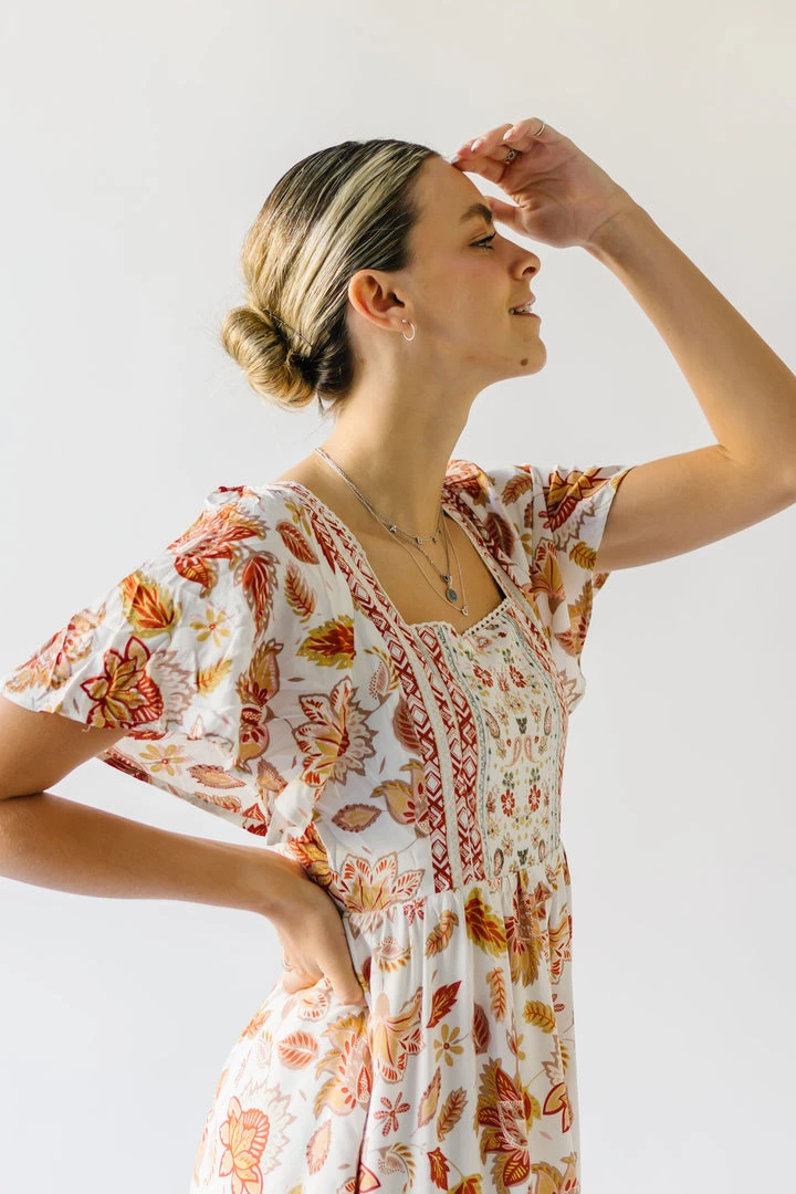 Piper & Scoot The Echo Square Neck Midi Dress In Sunset Multi