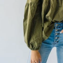 Piper & Scoot The Marilyn Embroidered Blouse In Olive Tops