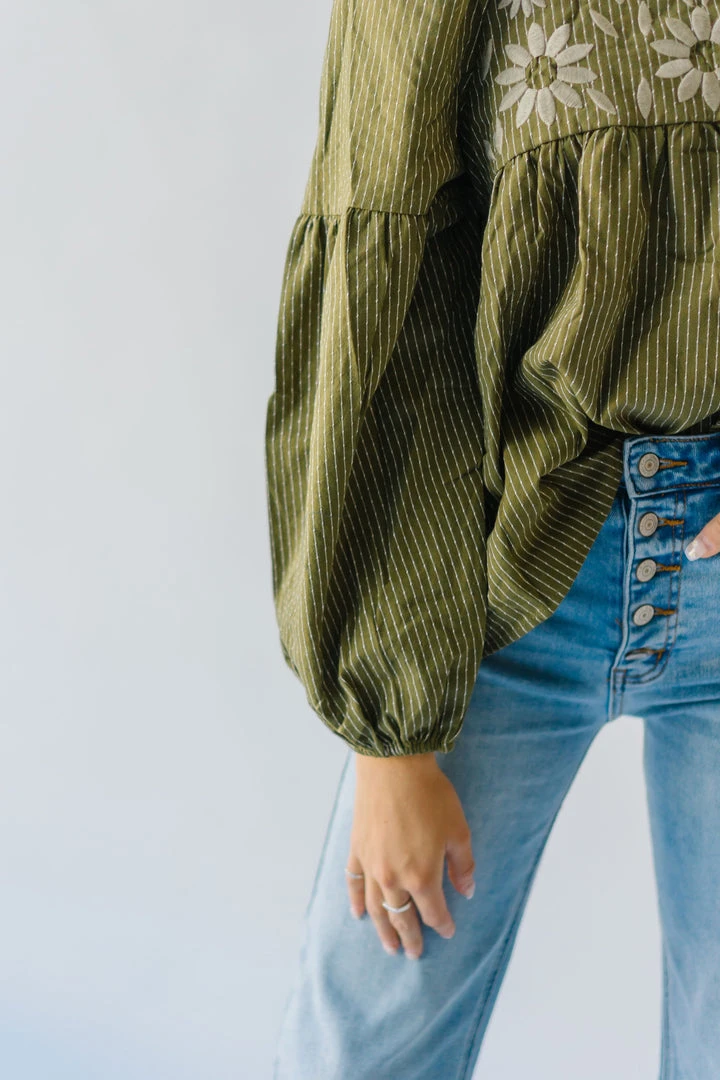Piper & Scoot The Marilyn Embroidered Blouse In Olive Tops
