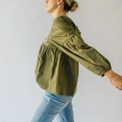 Piper & Scoot The Marilyn Embroidered Blouse In Olive Tops