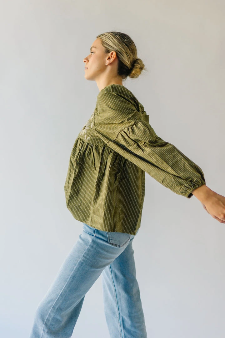 Piper & Scoot The Marilyn Embroidered Blouse In Olive Tops