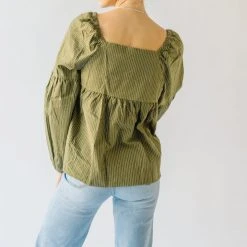 Piper & Scoot The Marilyn Embroidered Blouse In Olive Tops