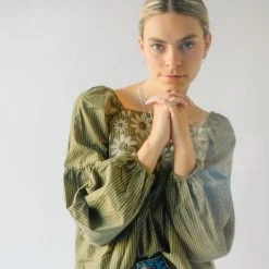 Piper & Scoot The Marilyn Embroidered Blouse In Olive Tops