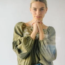 Piper & Scoot The Marilyn Embroidered Blouse In Olive Tops