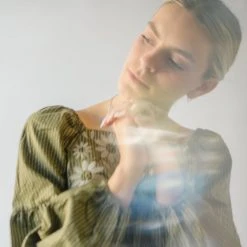 Piper & Scoot The Marilyn Embroidered Blouse In Olive Tops