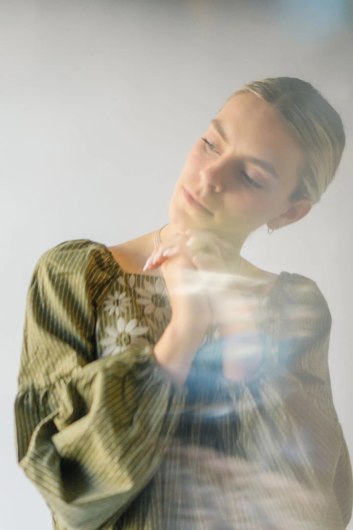 Piper & Scoot The Marilyn Embroidered Blouse In Olive Tops