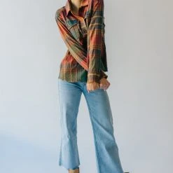 Piper & Scoot The Alina Peplum Shacket In Red Plaid Tops