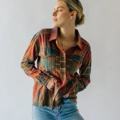 Piper & Scoot The Alina Peplum Shacket In Red Plaid Tops