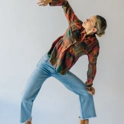 Piper & Scoot The Alina Peplum Shacket In Red Plaid Tops