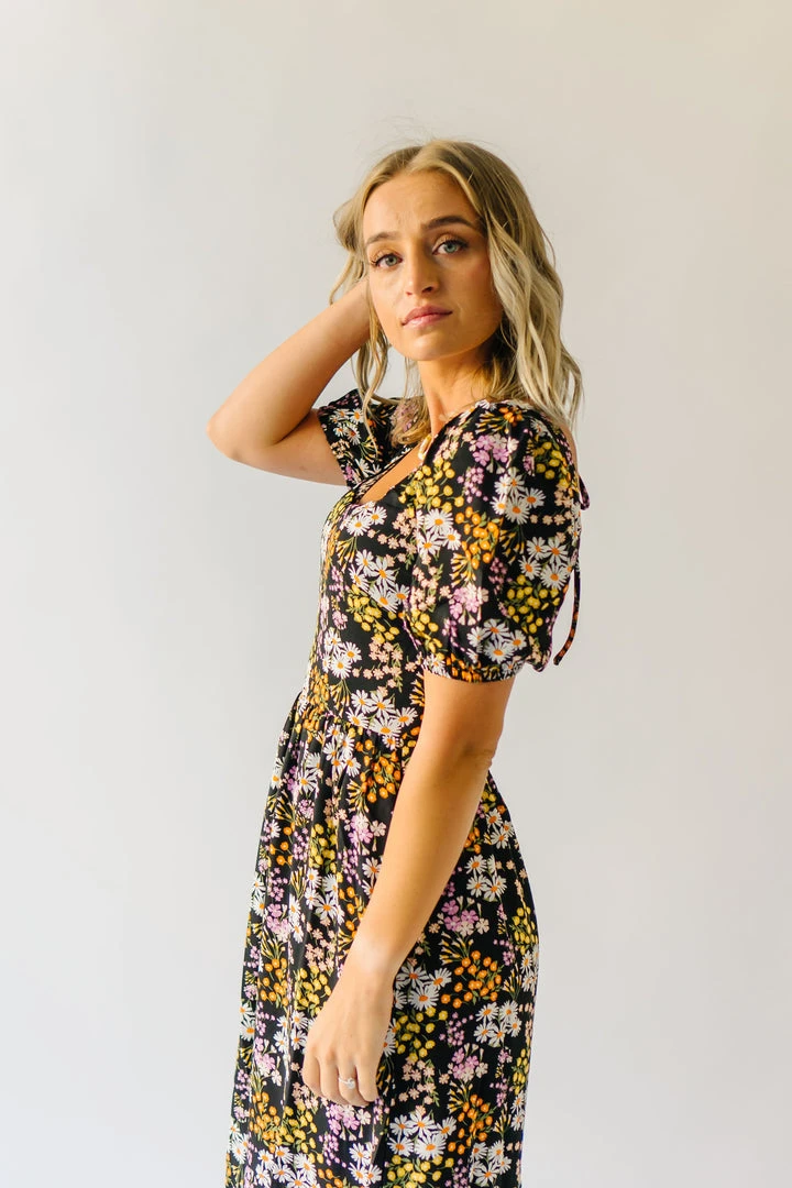Piper & Scoot The Hobart Floral Square Neck Dress In Black