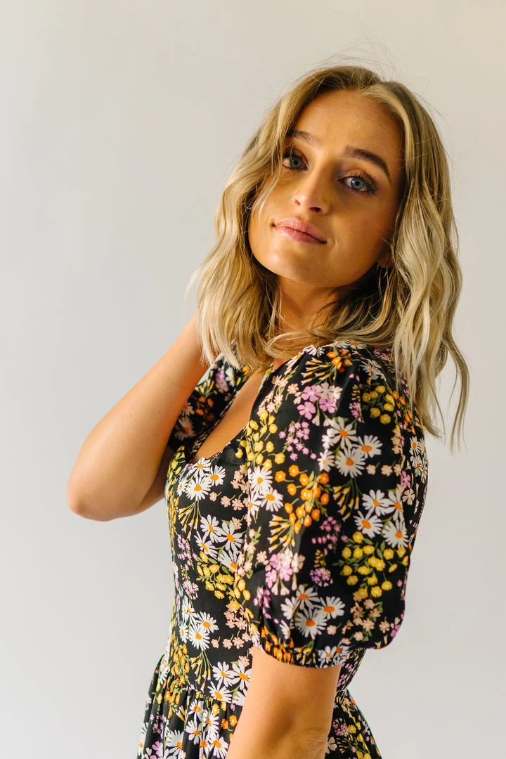 Piper & Scoot The Hobart Floral Square Neck Dress In Black