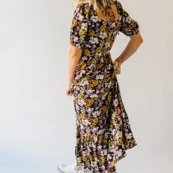 Piper & Scoot The Hobart Floral Square Neck Dress In Black