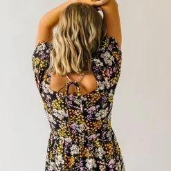 Piper & Scoot The Hobart Floral Square Neck Dress In Black