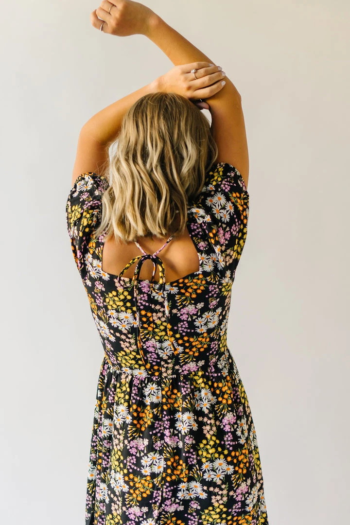 Piper & Scoot The Hobart Floral Square Neck Dress In Black