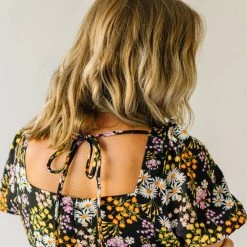 Piper & Scoot The Hobart Floral Square Neck Dress In Black