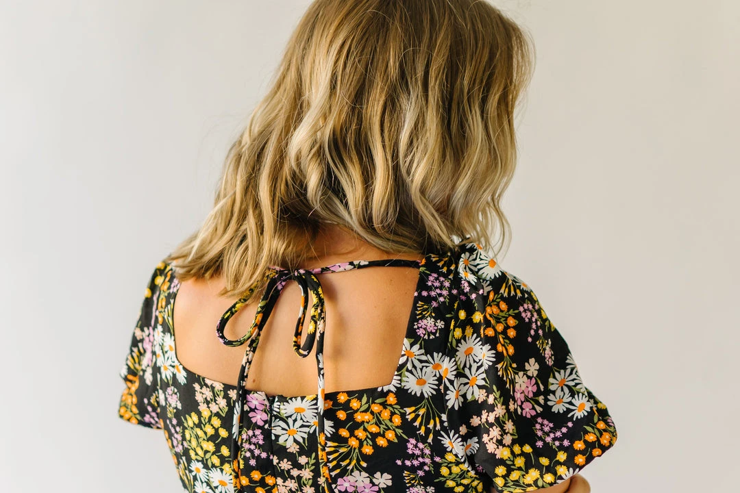 Piper & Scoot The Hobart Floral Square Neck Dress In Black