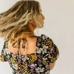 Piper & Scoot The Hobart Floral Square Neck Dress In Black