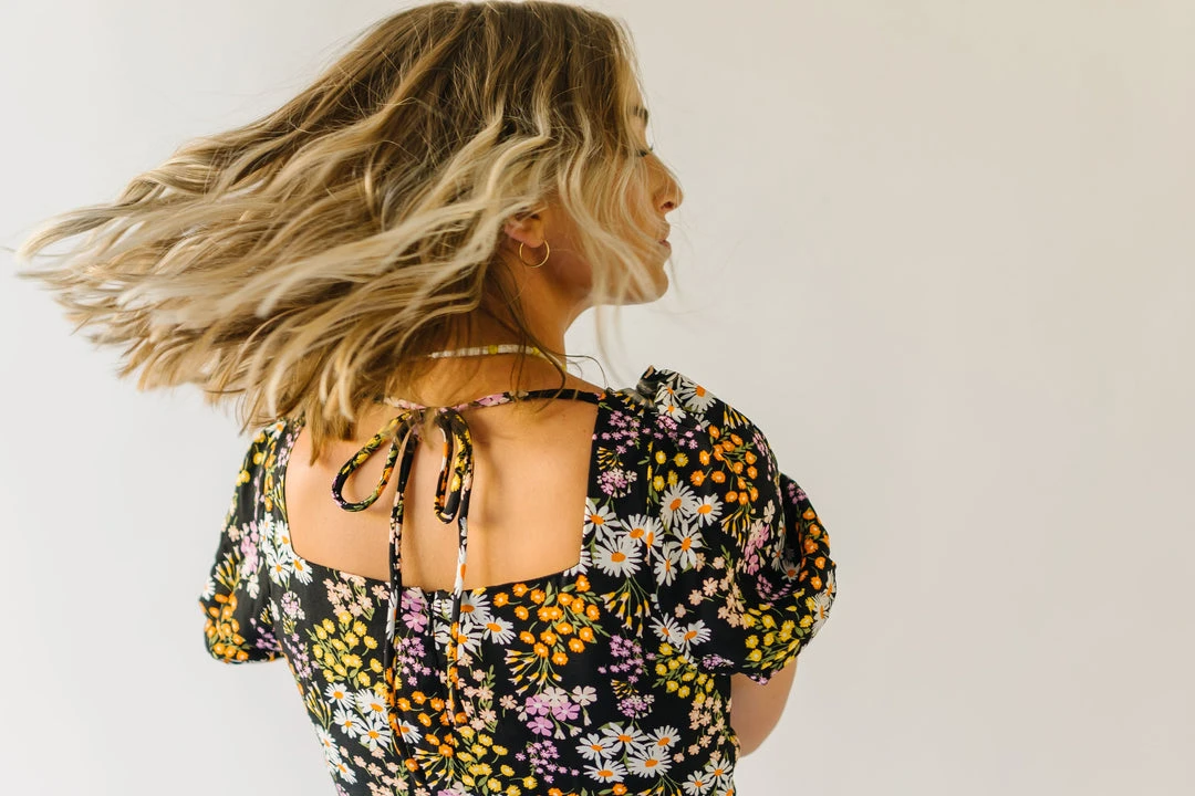 Piper & Scoot The Hobart Floral Square Neck Dress In Black