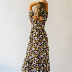 Piper & Scoot The Hobart Floral Square Neck Dress In Black