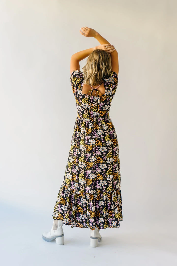 Piper & Scoot The Hobart Floral Square Neck Dress In Black