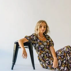 Piper & Scoot The Hobart Floral Square Neck Dress In Black