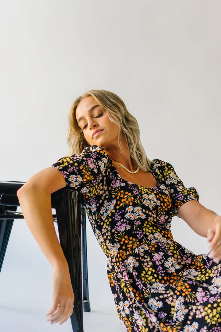 Piper & Scoot The Hobart Floral Square Neck Dress In Black