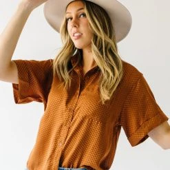 Piper & Scoot The Meera Button-Up Blouse In Brown Check