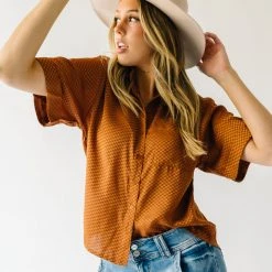Piper & Scoot The Meera Button-Up Blouse In Brown Check
