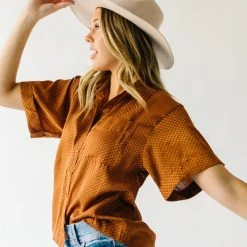 Piper & Scoot The Meera Button-Up Blouse In Brown Check