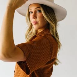 Piper & Scoot The Meera Button-Up Blouse In Brown Check