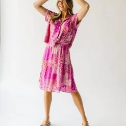 Piper & Scoot: The Cabo Patchwork Button Up Top In Fuchsia