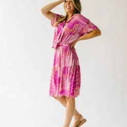 Piper & Scoot: The San Lucas Patchwork Skirt In Fuchsia Bottoms + Jumpsuits